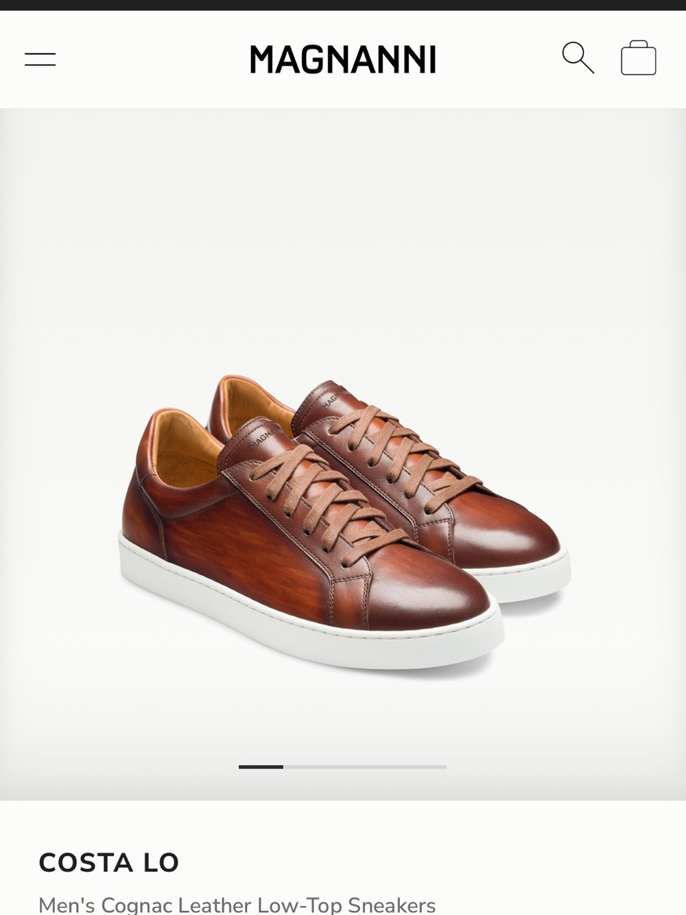 Magnanni Men's Cognac Leather Lace-Up Sneakers 10.5